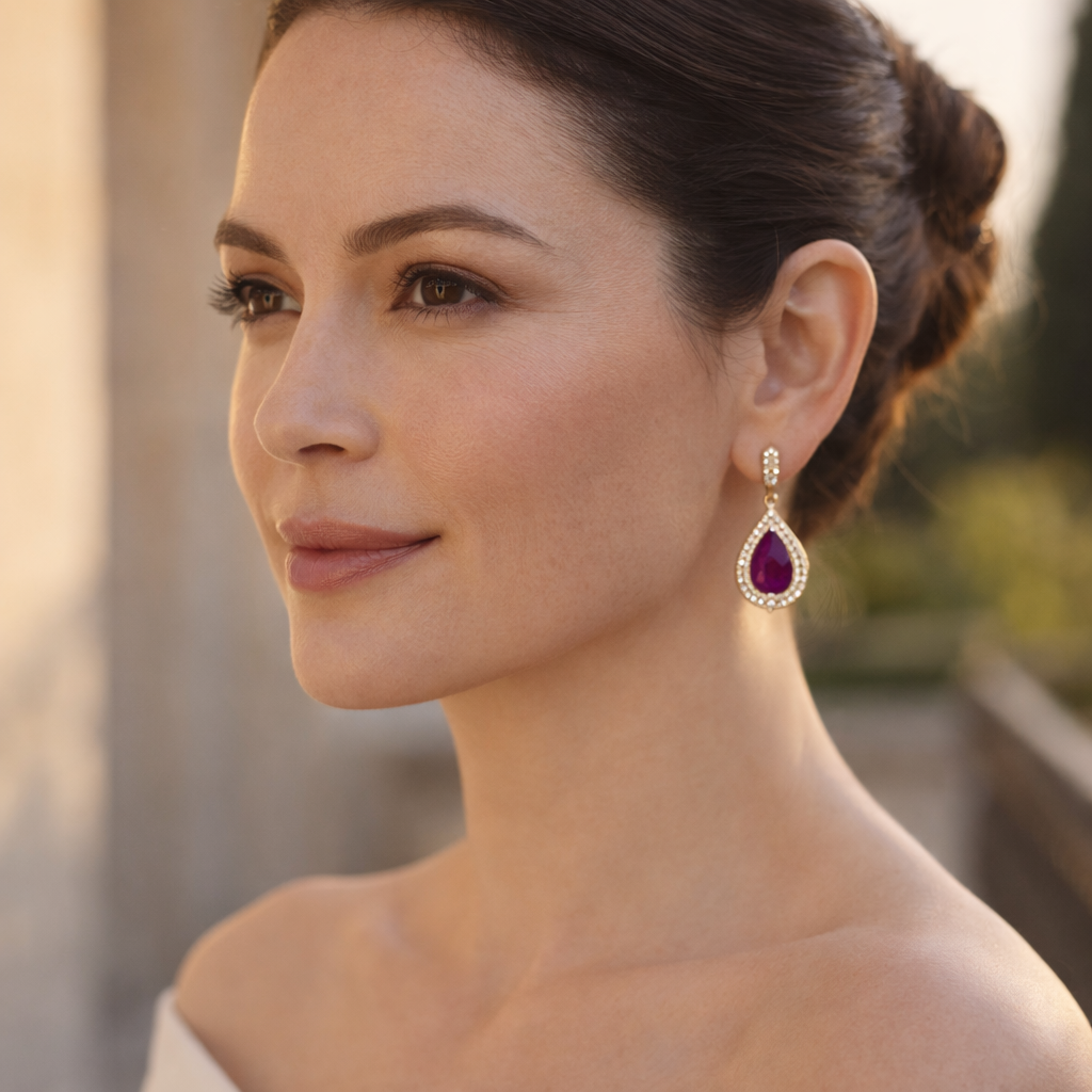 2.57 Ct Pear Ruby 9K Gold Earrings
