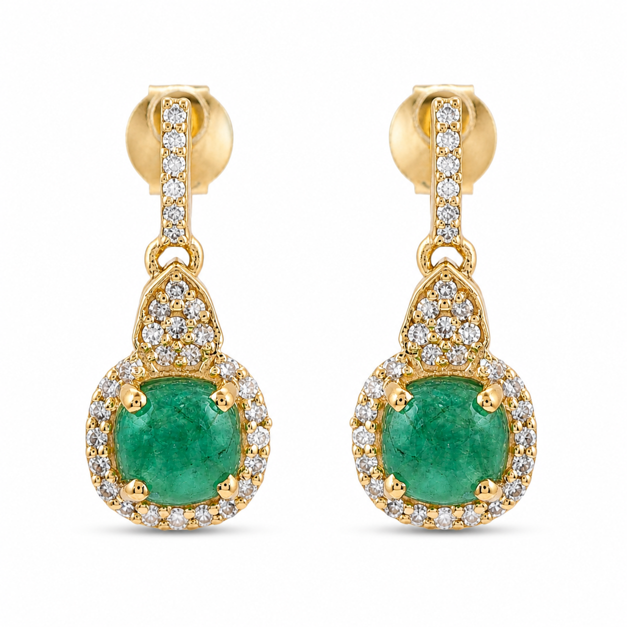 1.37 Ct Cushion Emerald 9K Gold Earrings
