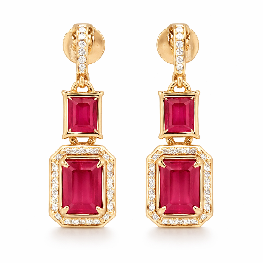 2.73 Ct Octagon Ruby 9K Gold Earrings