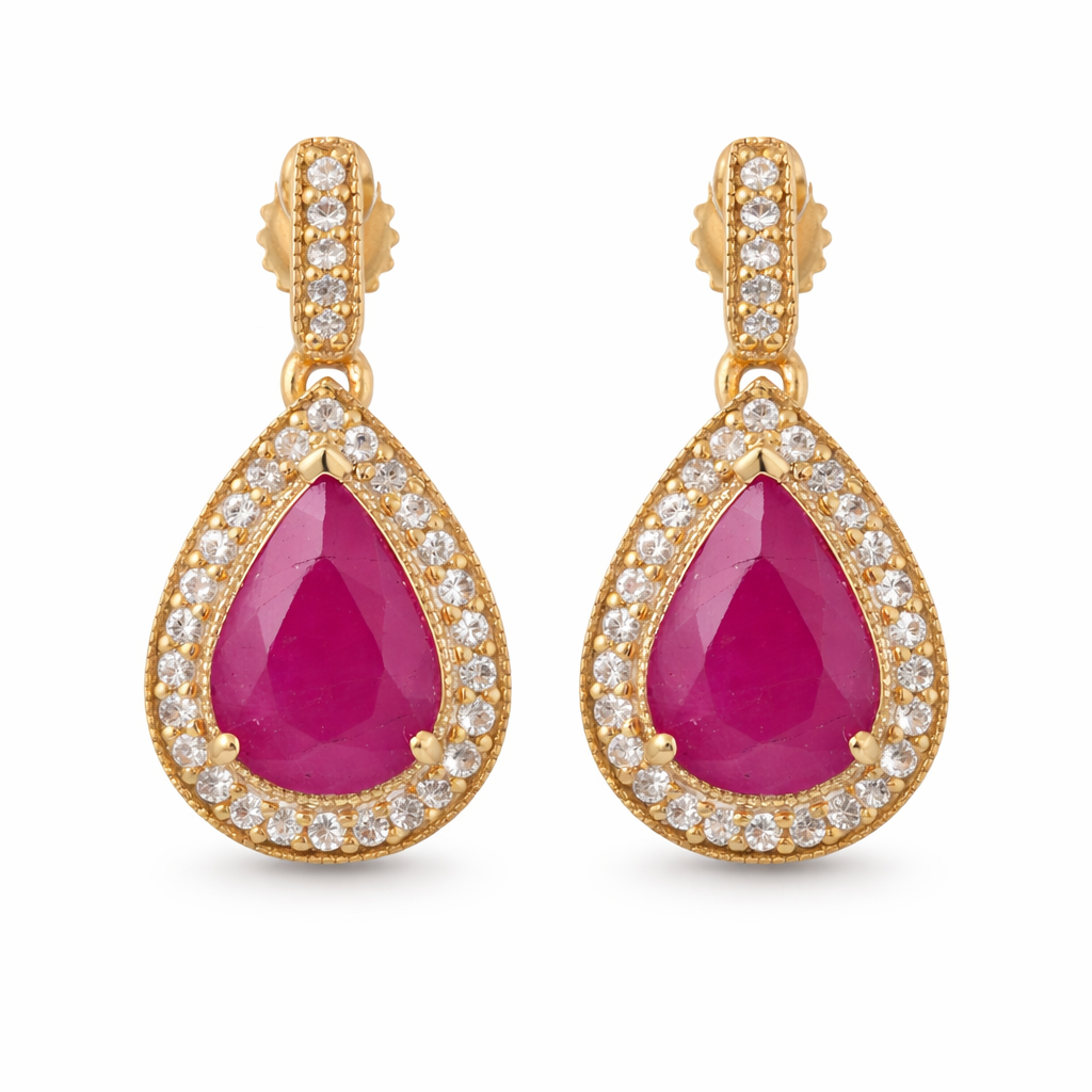 2.57 Ct Pear Ruby 9K Gold Earrings