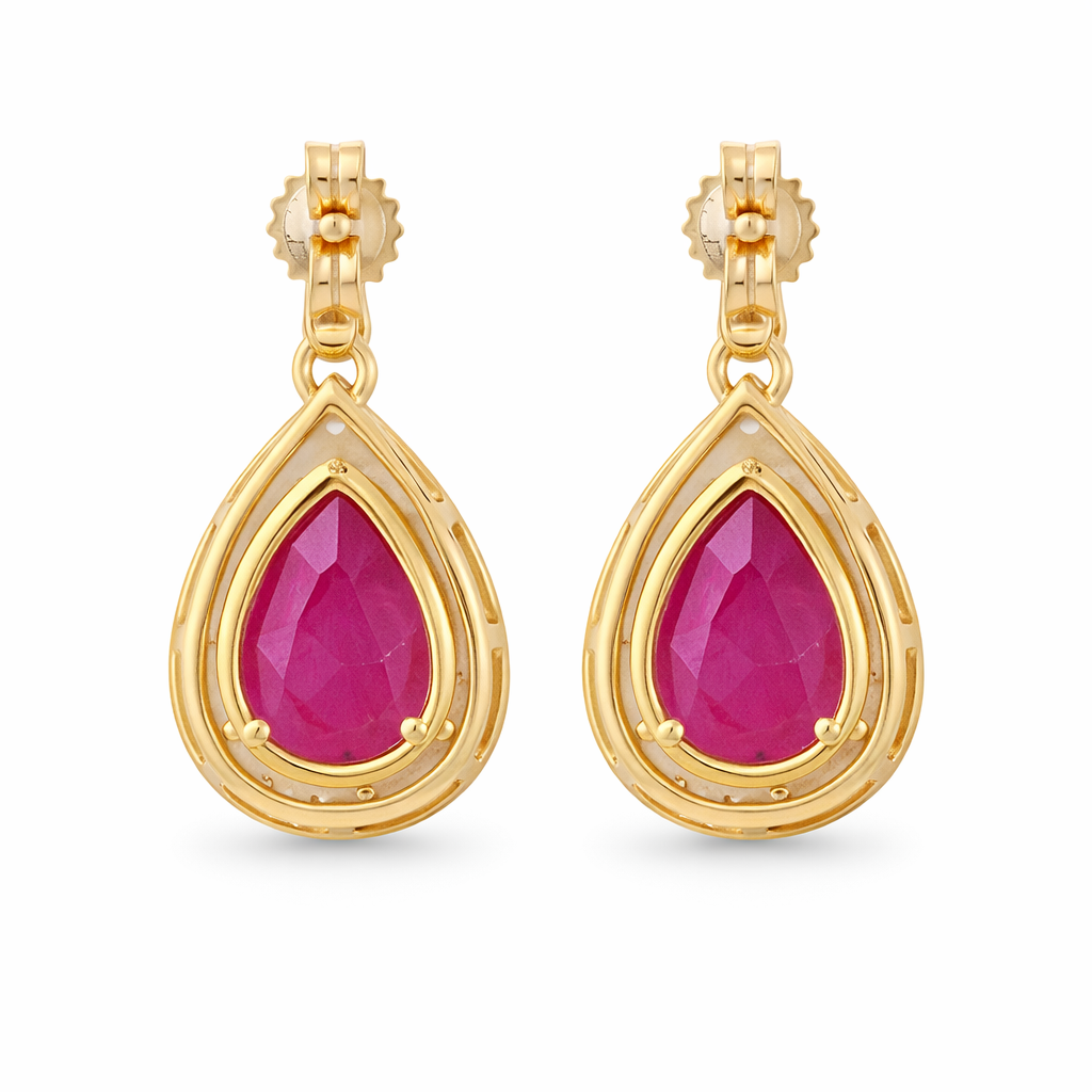 2.57 Ct Pear Ruby 9K Gold Earrings