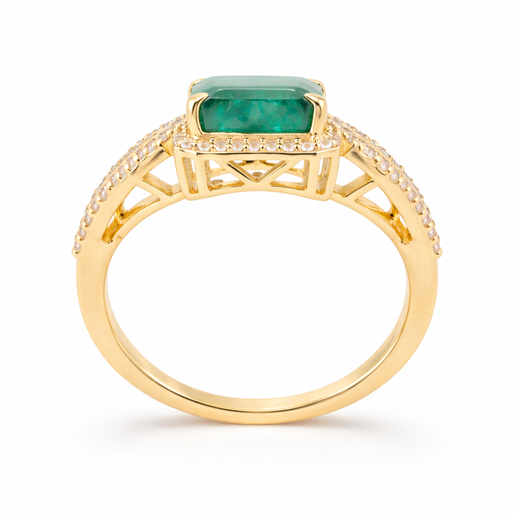 3.87 Ct Octagon Emerald 9K Gold Ring