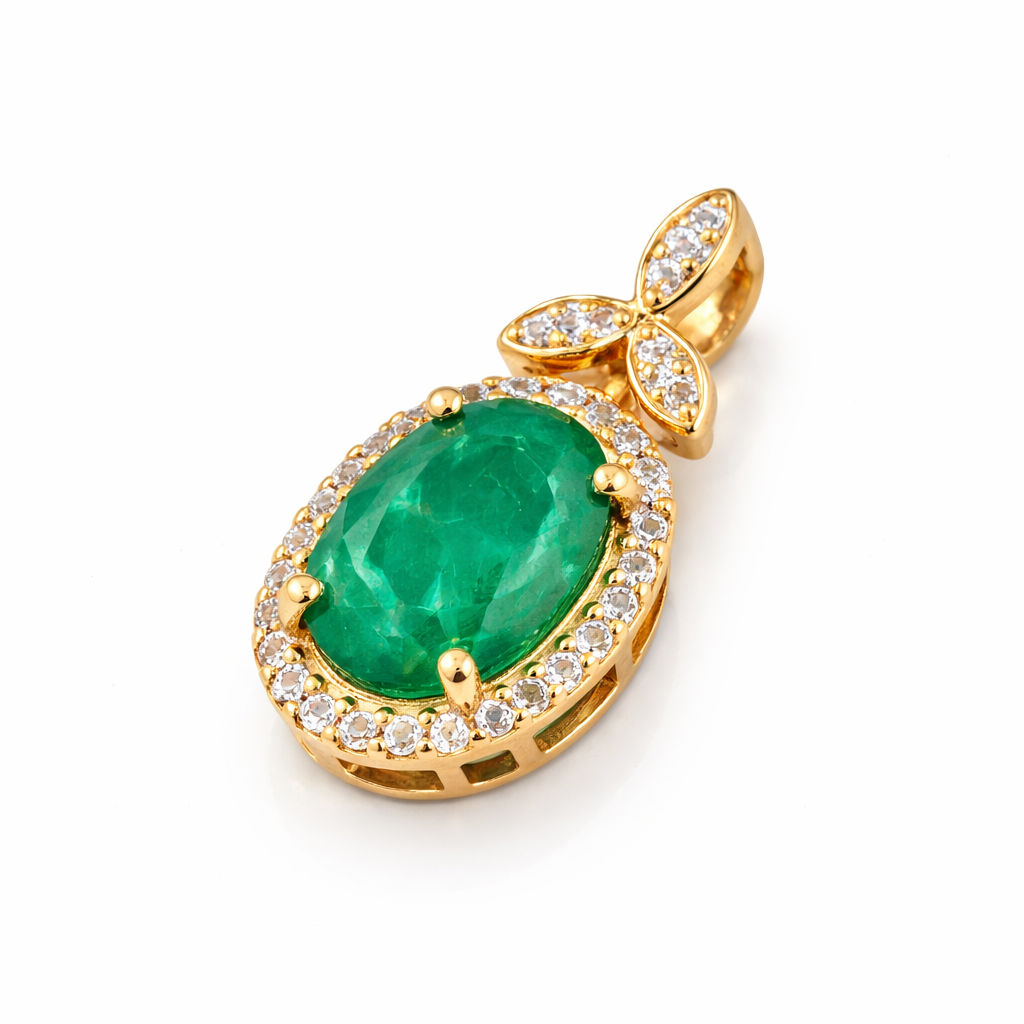 1.47 Ct Oval Emerald 9K Gold Pendant