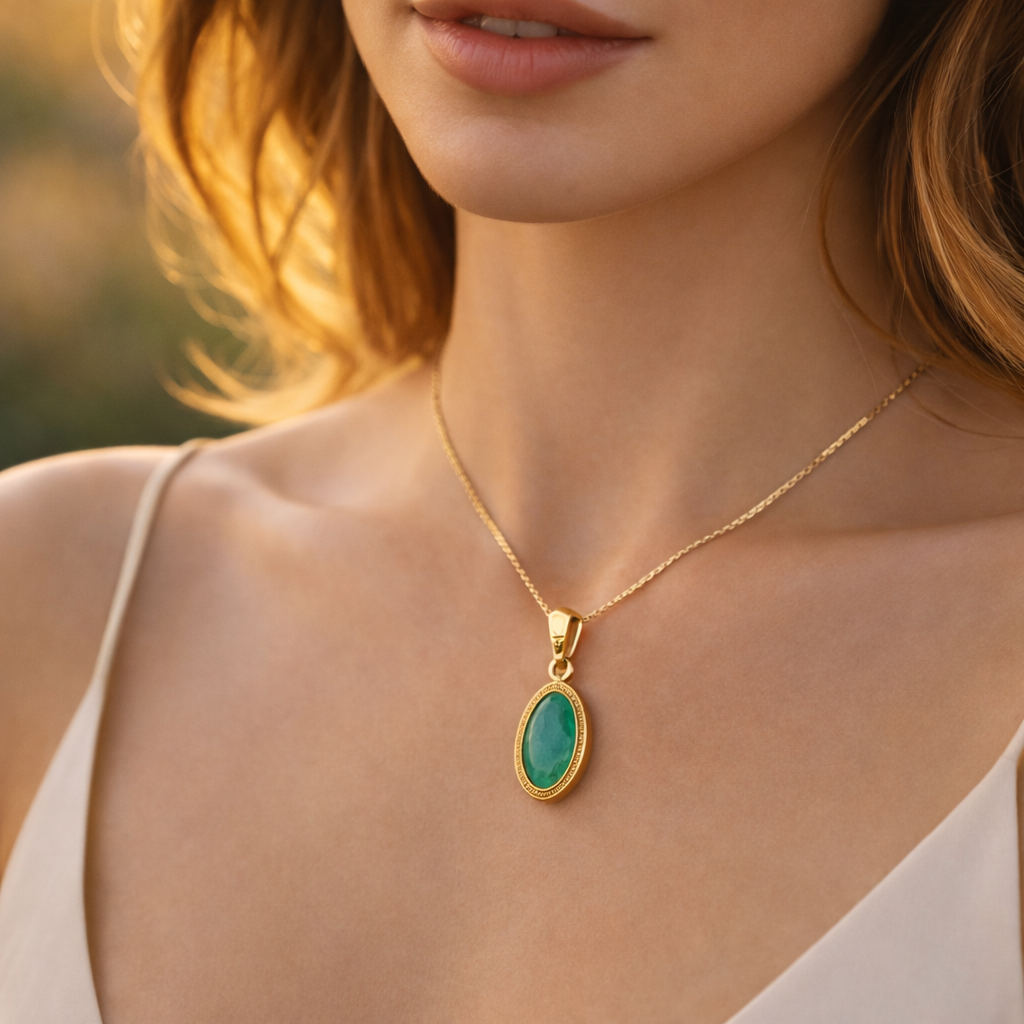 1.47 Ct Oval Emerald 9K Gold Pendant