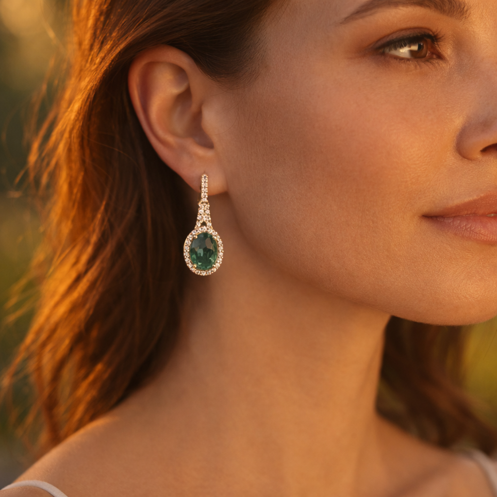 2.10 Ct Oval Emerald 9K Gold Earrings