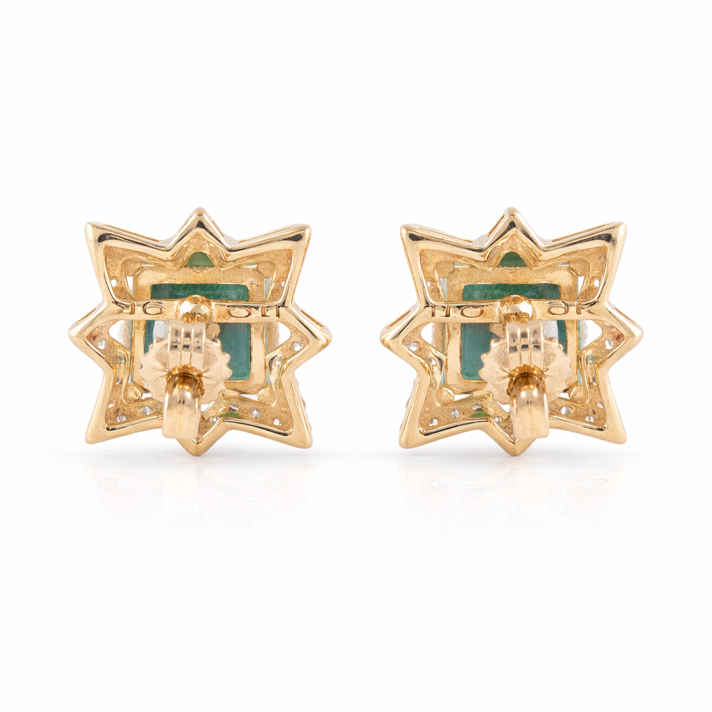 2.41 Ct Square Emerald 9K Gold Earrings