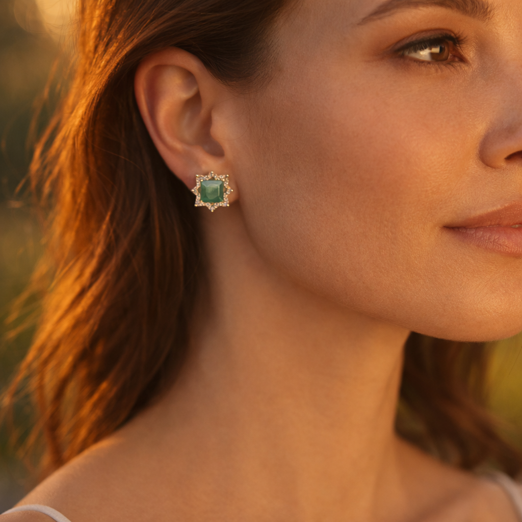 2.41 Ct Square Emerald 9K Gold Earrings