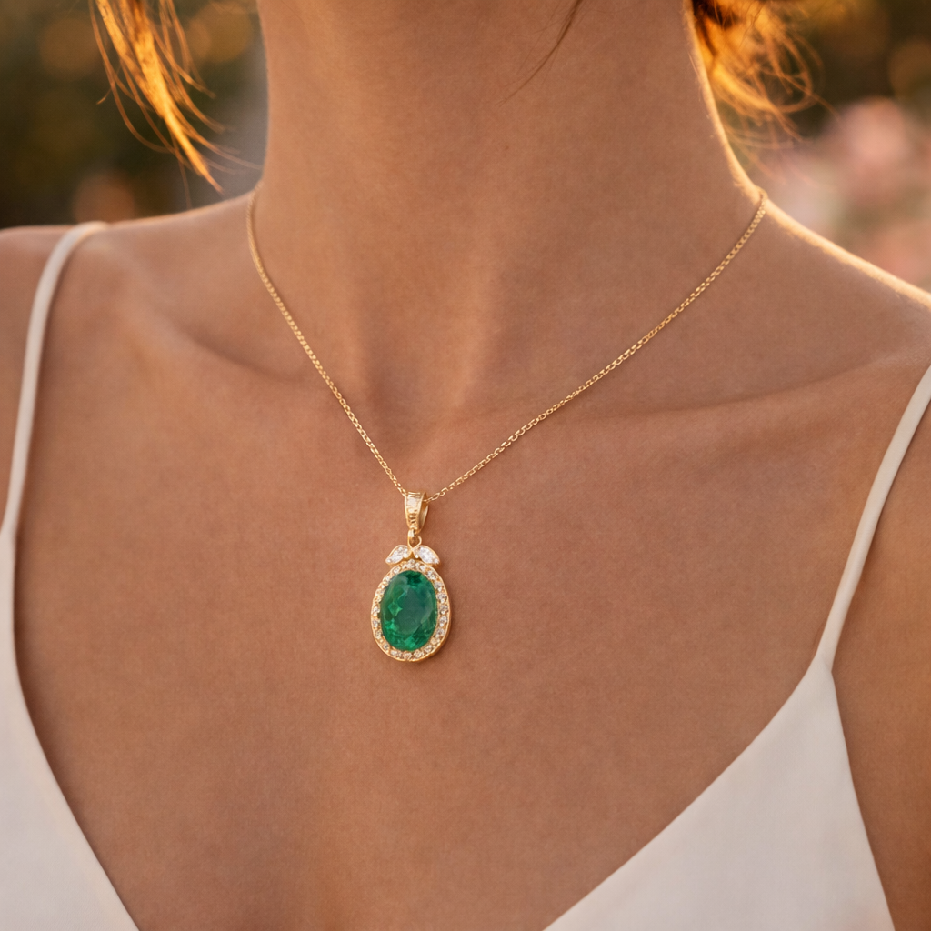 1.71 Ct Oval Emerald 9K Gold Pendant