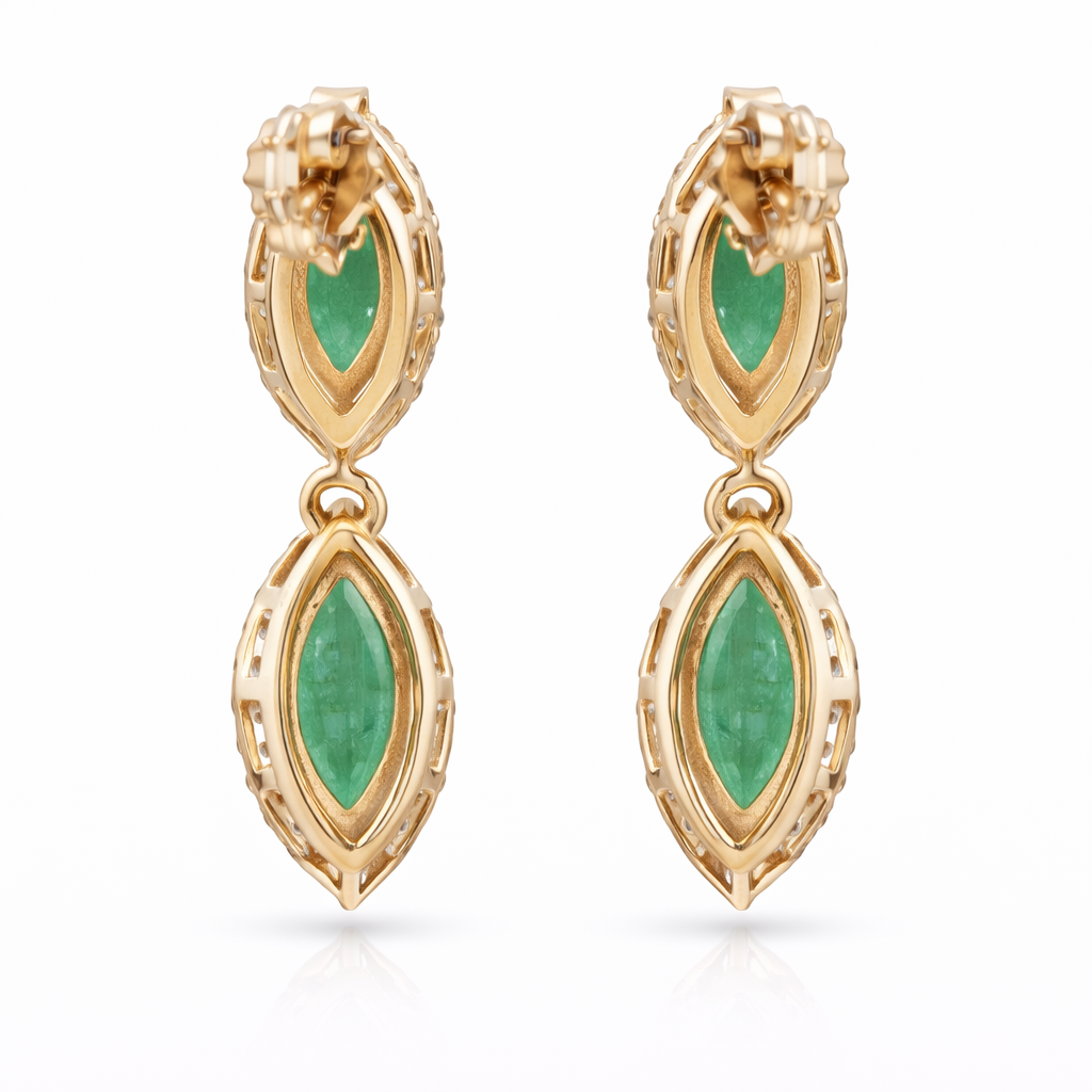 2.45 Ct Marquise Emerald 9K Gold Earrings