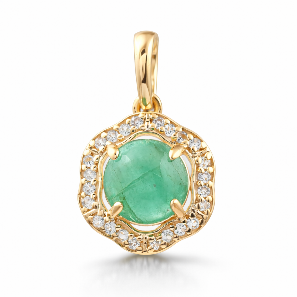0.79 Ct Round Emerald 9K Gold Pendant