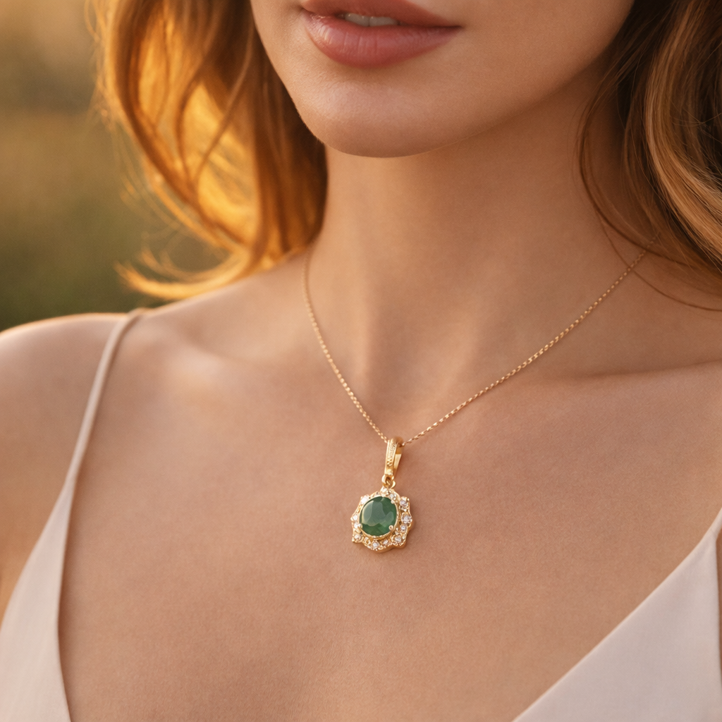 1.07 Ct Round Emerald 9K Gold Pendant