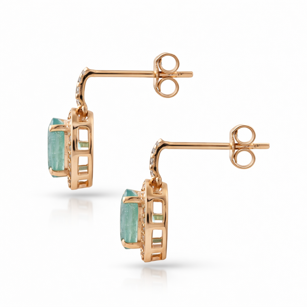 1.73 Ct Oval Emerald 9K Gold Earrings