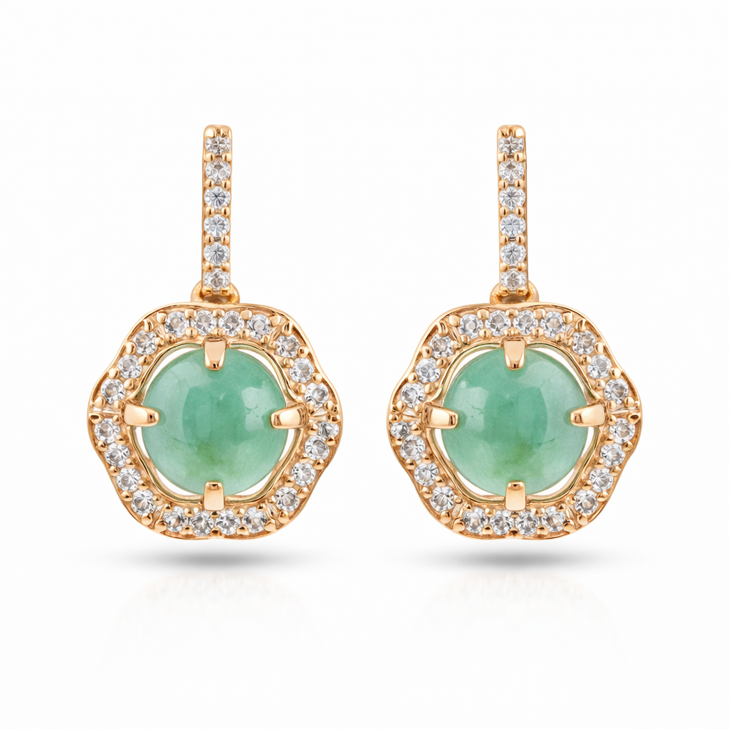 1.90 Ct Round Emerald 9K Gold Earrings