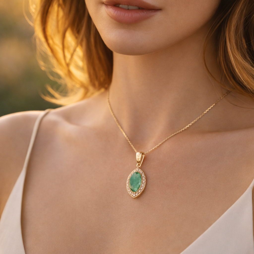 1.25 Ct Oval Emerald 9K Gold Pendant
