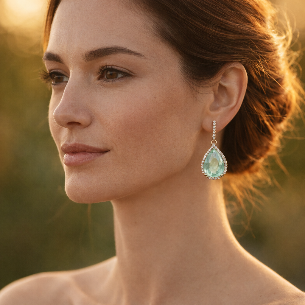 3.56 Ct Pear Emerald 9K Gold Earrings