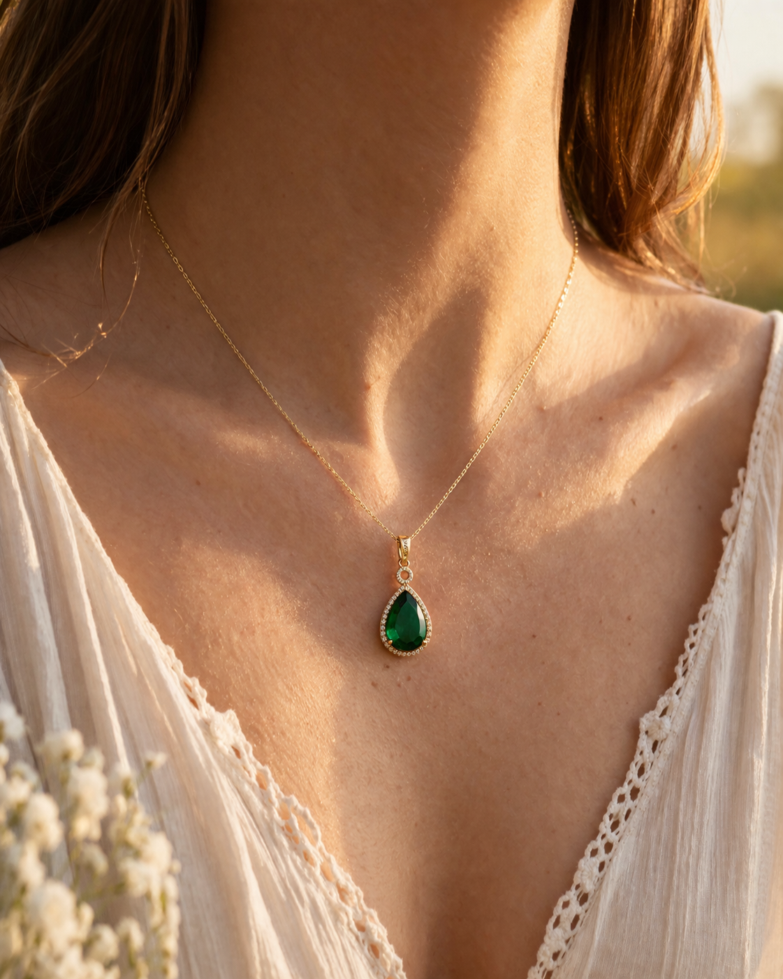 3.41 Ct Pear Emerald 9K Gold Pendant
