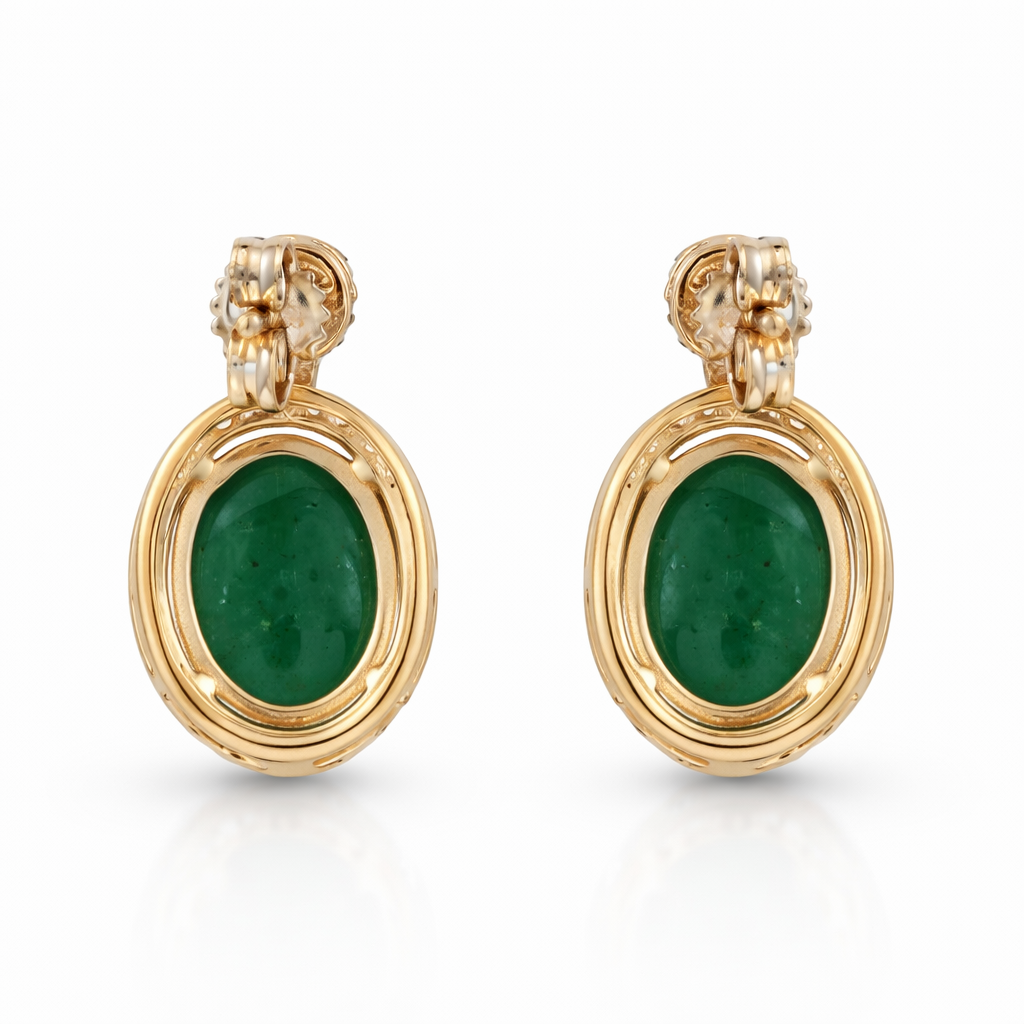 3.63 Ct Oval Emerald 9K Gold Earrings