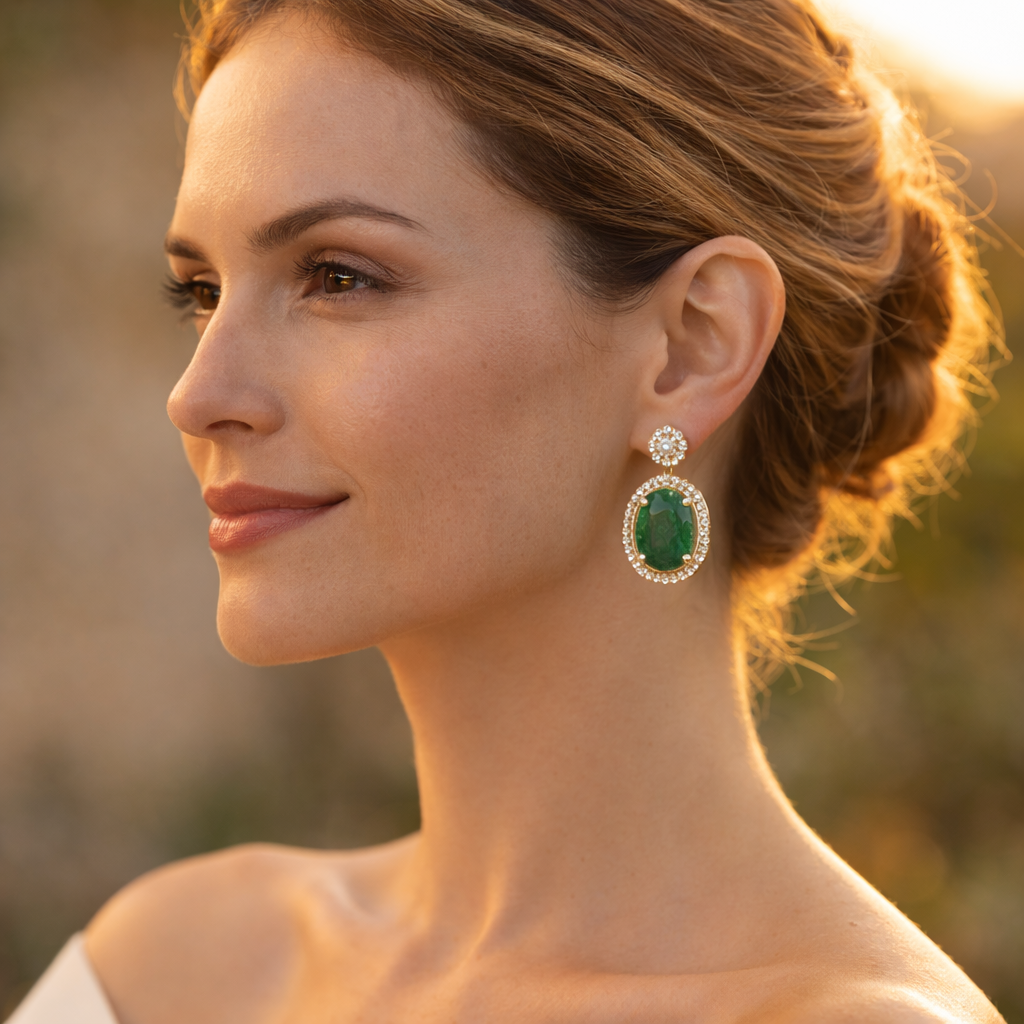 3.63 Ct Oval Emerald 9K Gold Earrings