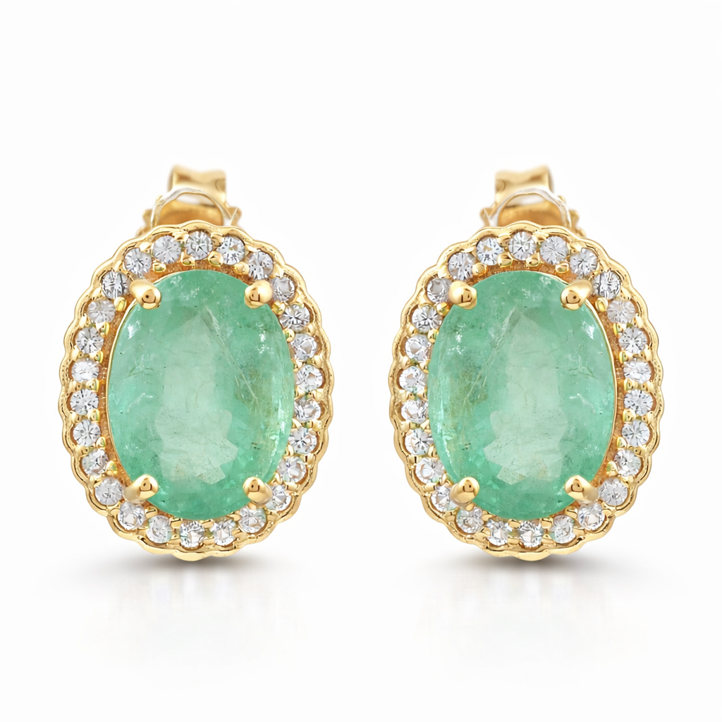 2.92 Ct Oval Emerald 9K Gold Earrings