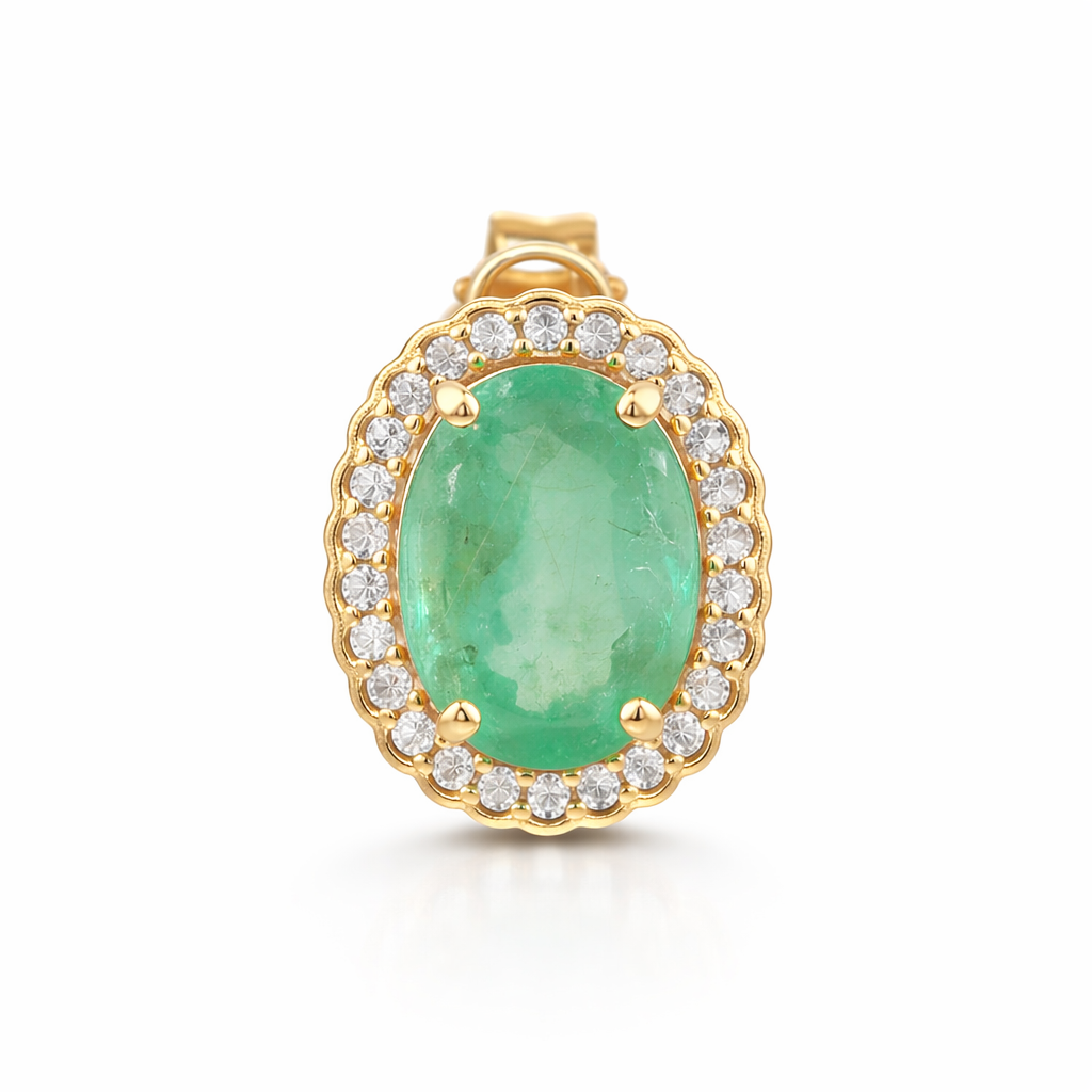 2.92 Ct Oval Emerald 9K Gold Earrings