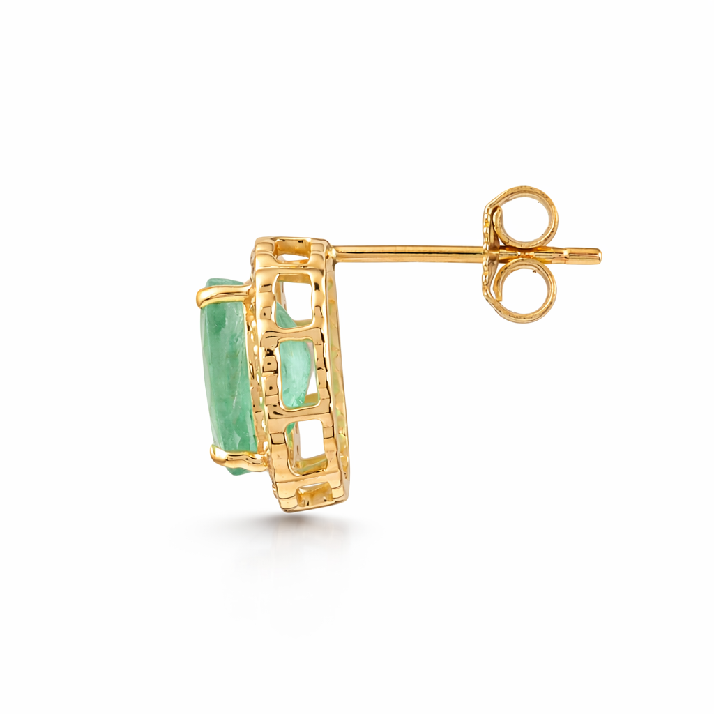 2.92 Ct Oval Emerald 9K Gold Earrings