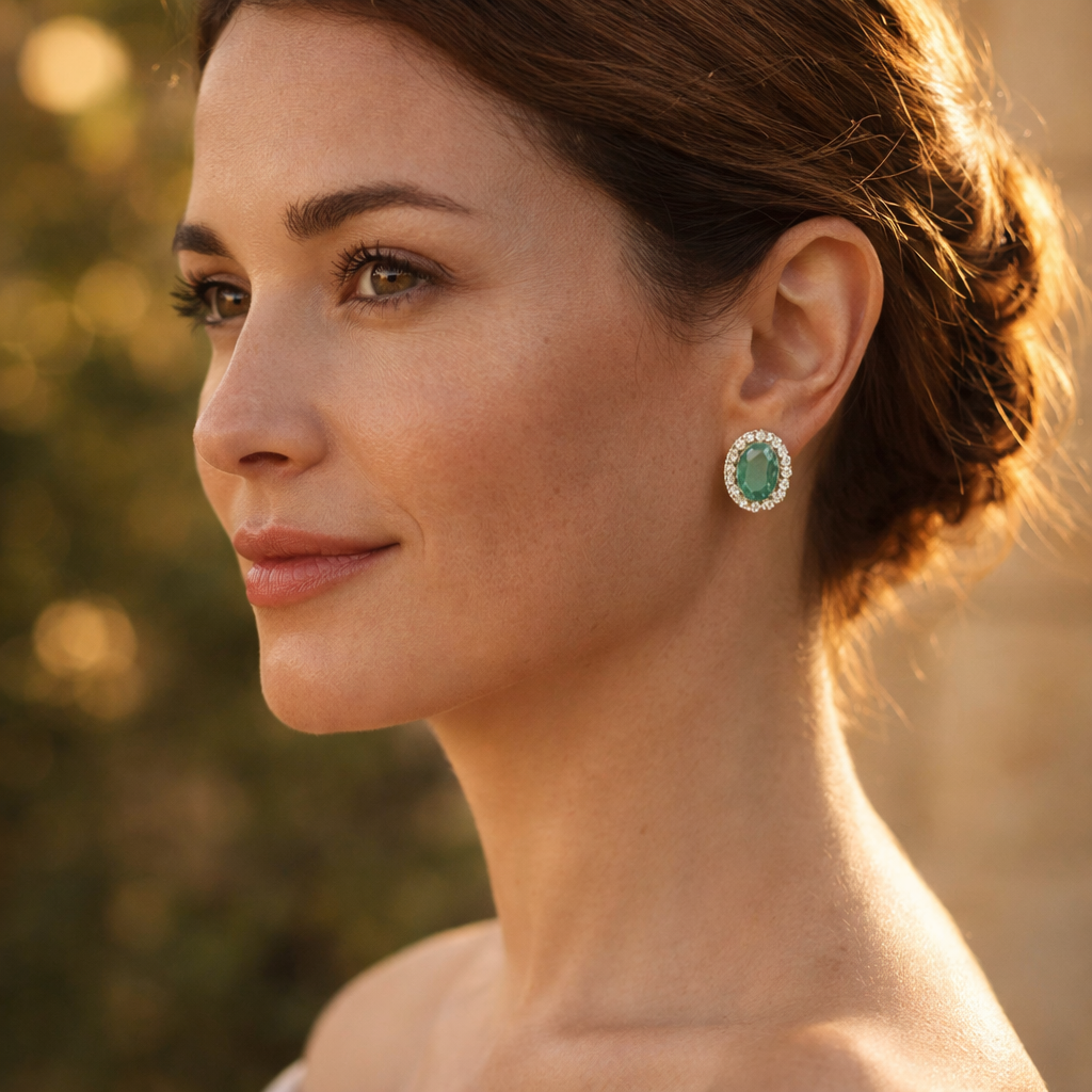 2.92 Ct Oval Emerald 9K Gold Earrings
