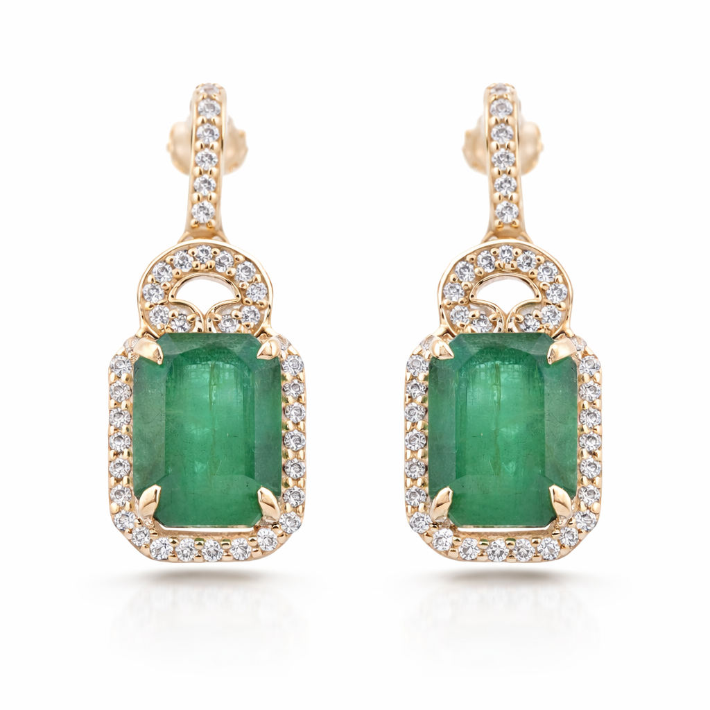 3.15 Ct Octagon Emerald 9K Gold Earrings