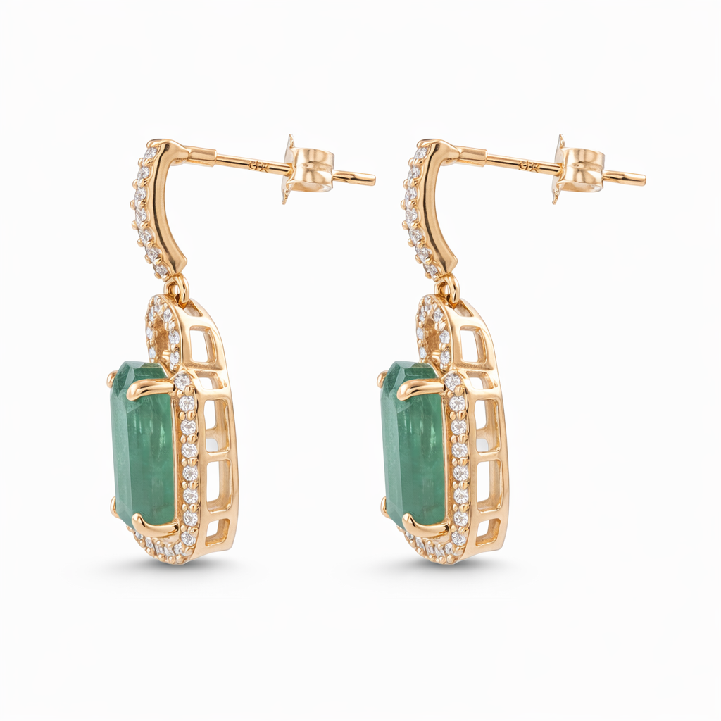 3.15 Ct Octagon Emerald 9K Gold Earrings