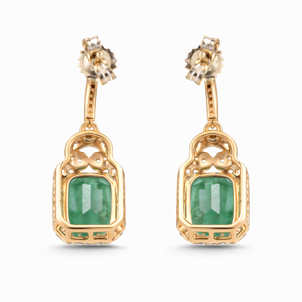 3.15 Ct Octagon Emerald 9K Gold Earrings