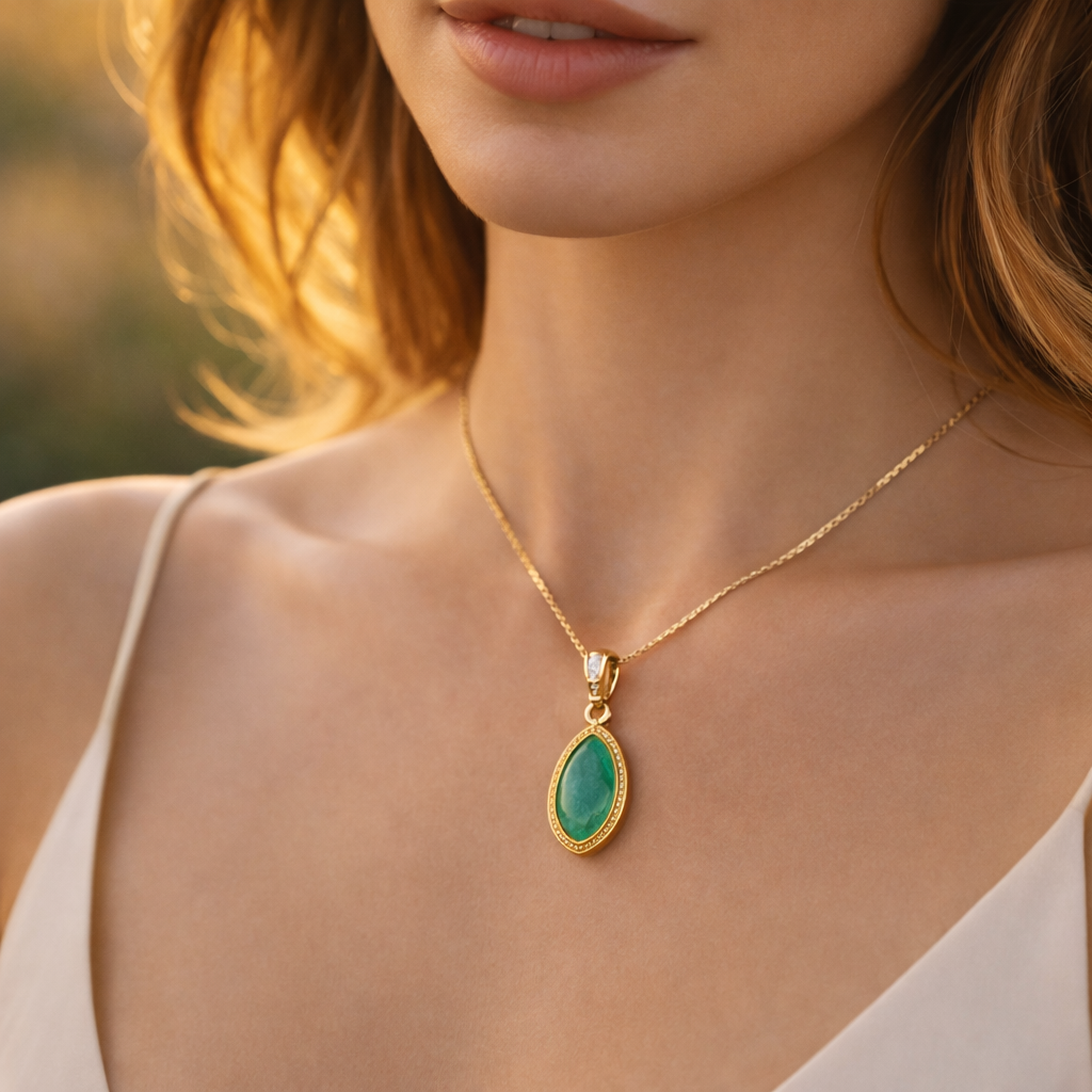 1.58 Ct Pear Emerald 9K Gold Pendant