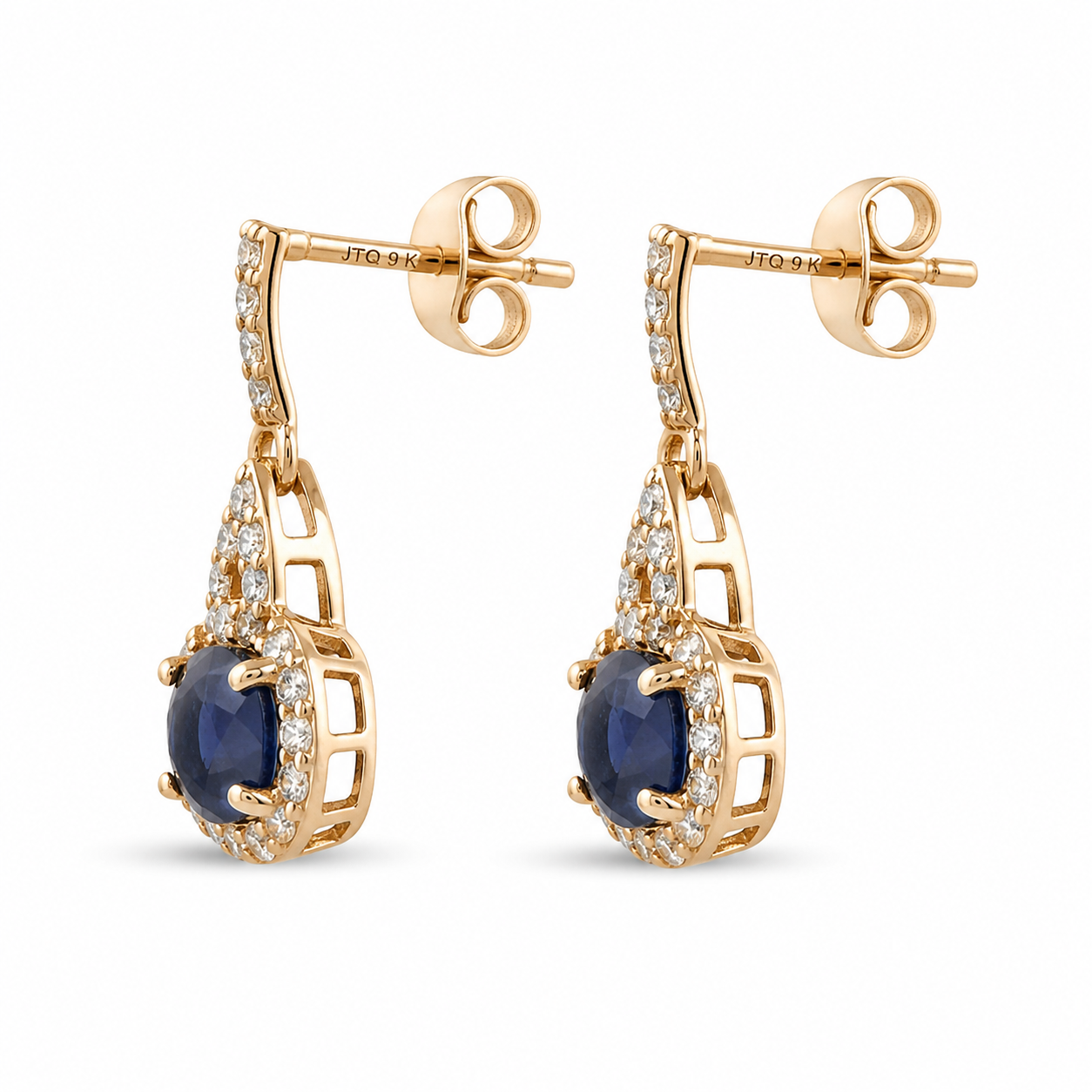 2.82 Ct Oval Blue Sapphire 9K Gold Earrings