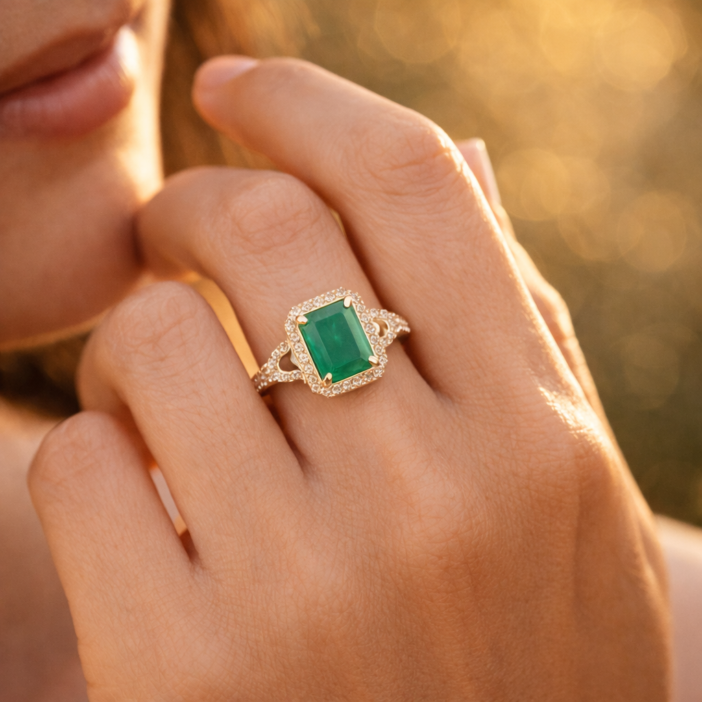 1.89 Ct Octagon Emerald 9K Gold Ring