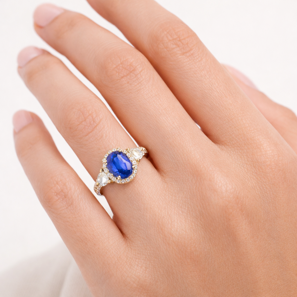 1.79 Ct Oval Sapphire 9K Gold Ring