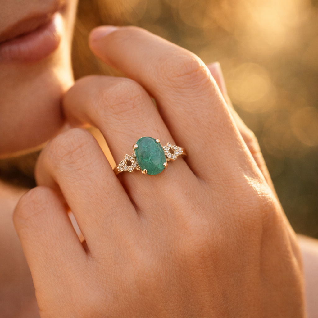 1.87 Ct Oval Emerald 9K Gold Ring