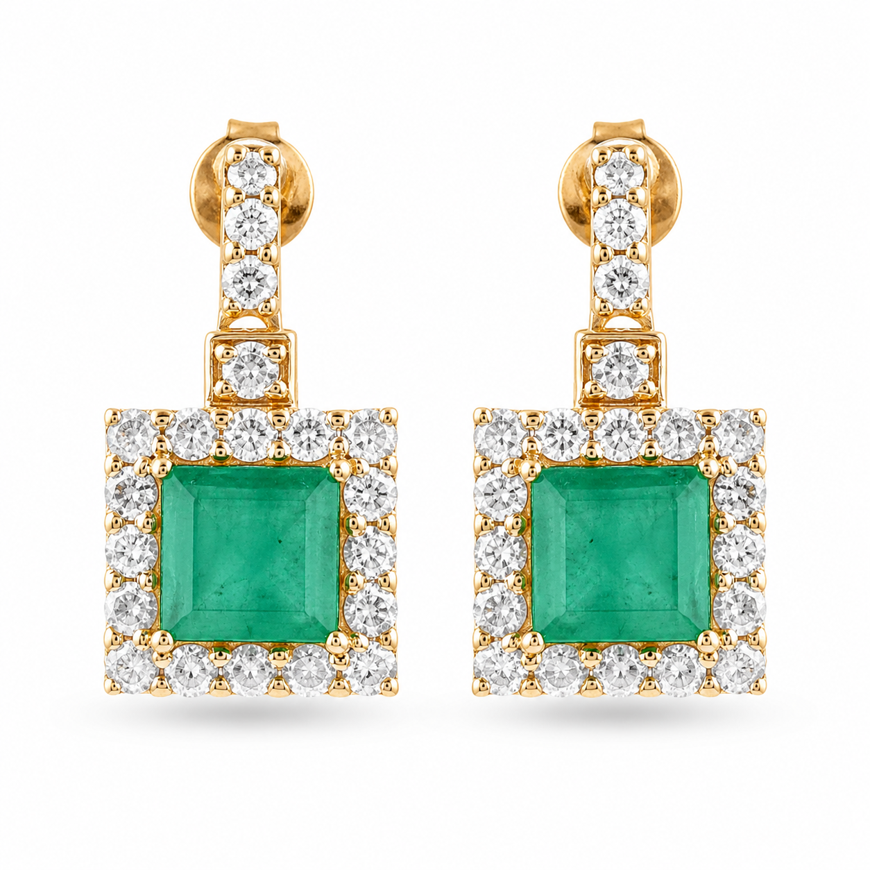 2.59 Ct Square Emerald 9K Gold Earrings