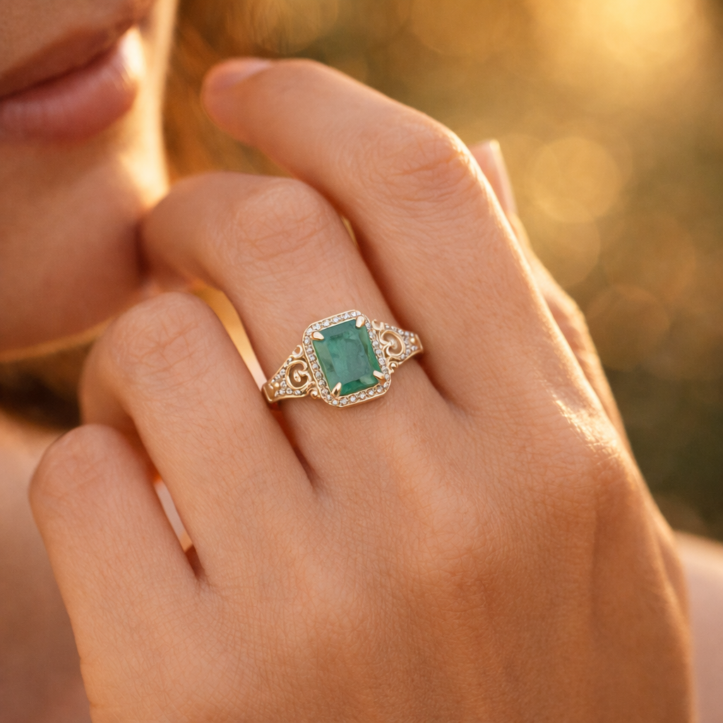 1.73 Ct Octagon Emerald 9K Gold Ring