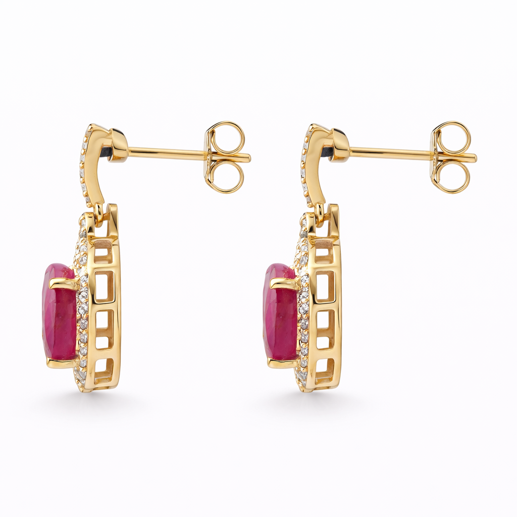 5.39 Ct Oval Ruby 9K Gold Earrings