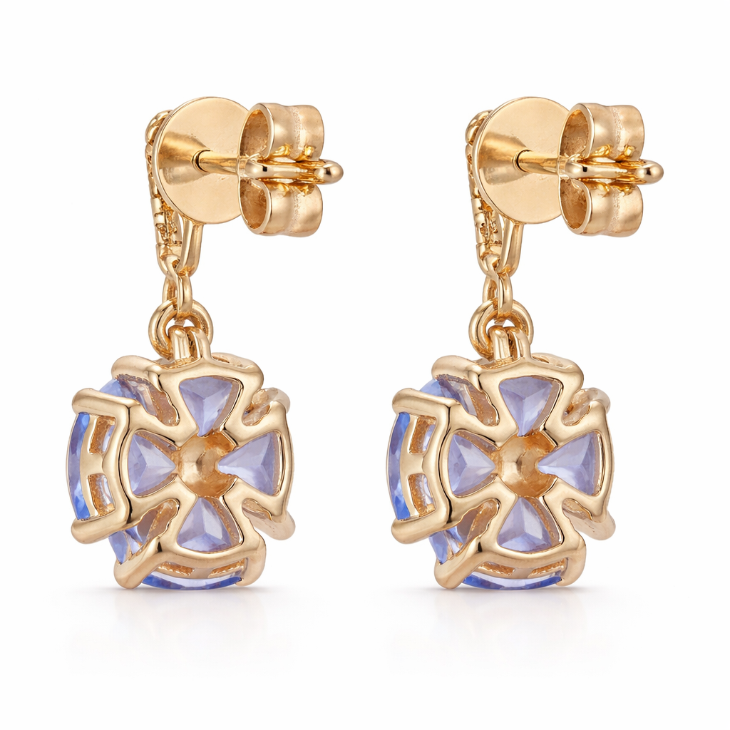 1.68 Ct Trillion Tanzanite 9K Gold Earrings