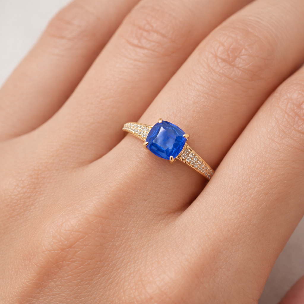 1.78 Ct Cushion Sapphire 9K Gold Ring