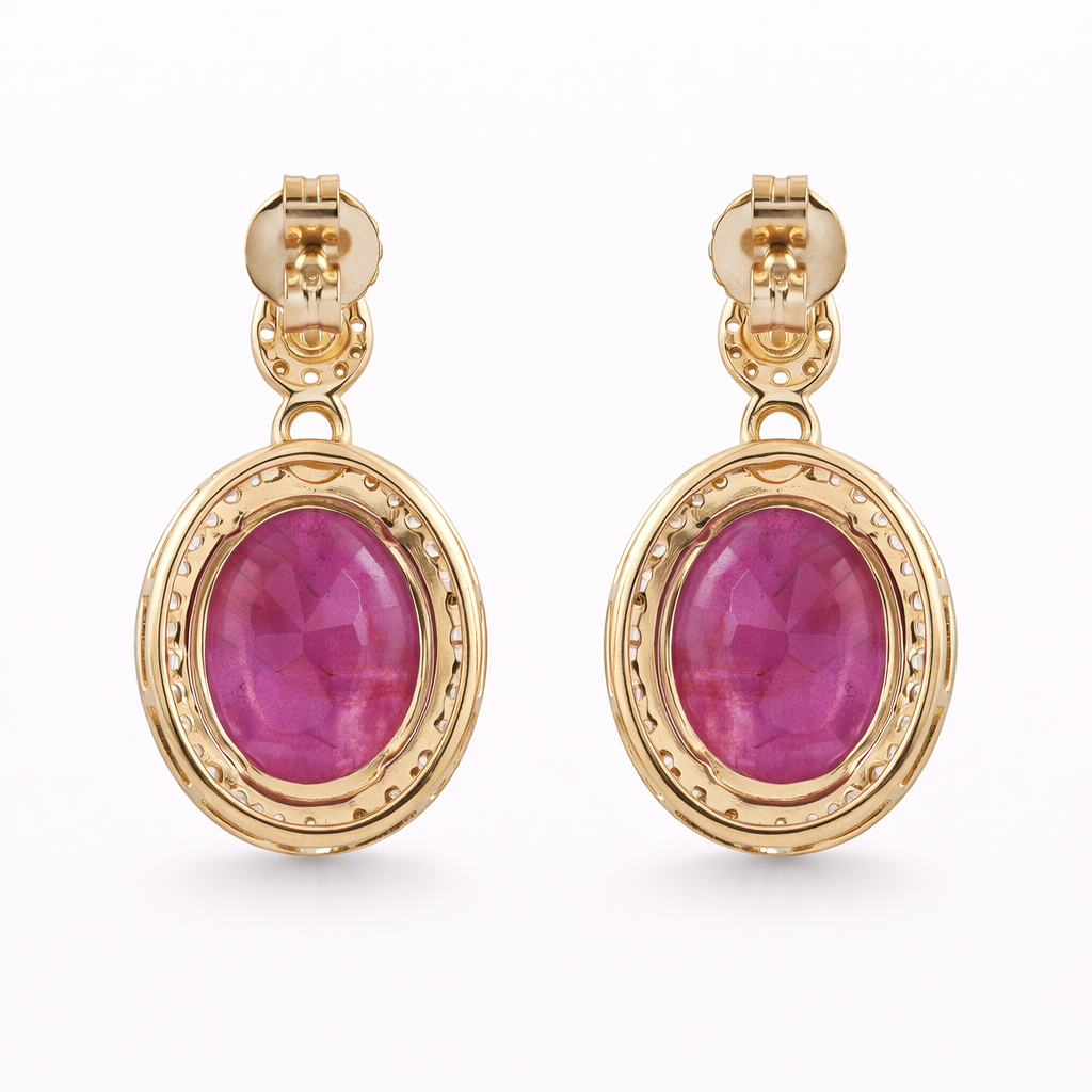 6.89 Ct Oval Ruby 9K Gold Earrings