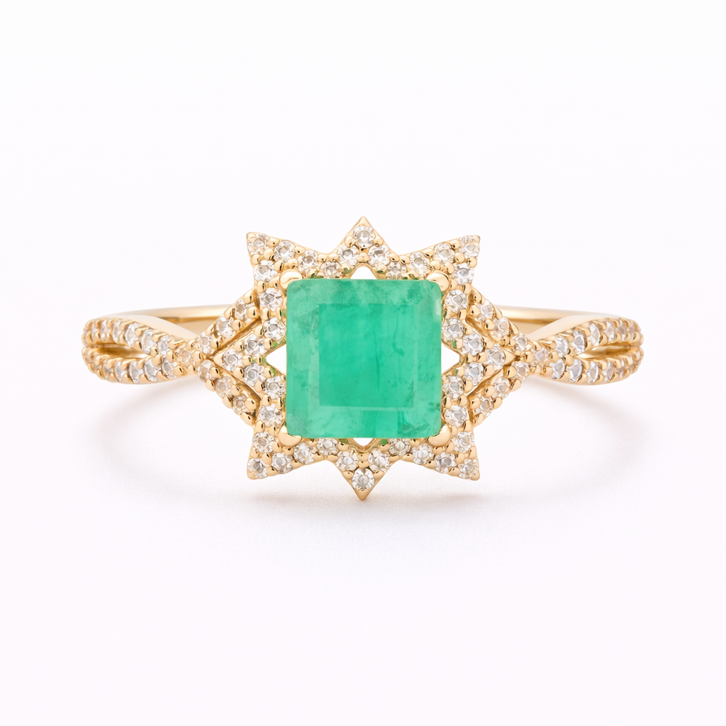 1.15 Ct Square Emerald 9K Gold Ring