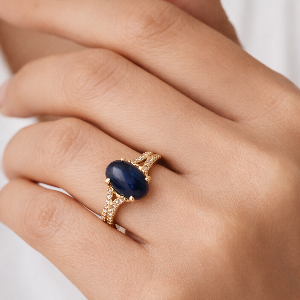 4.14 Ct Oval Sapphire 9K Gold Ring