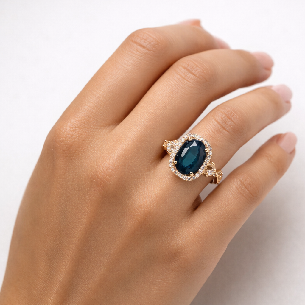 1.21 Ct Oval Blue Sapphire 9K Gold Ring
