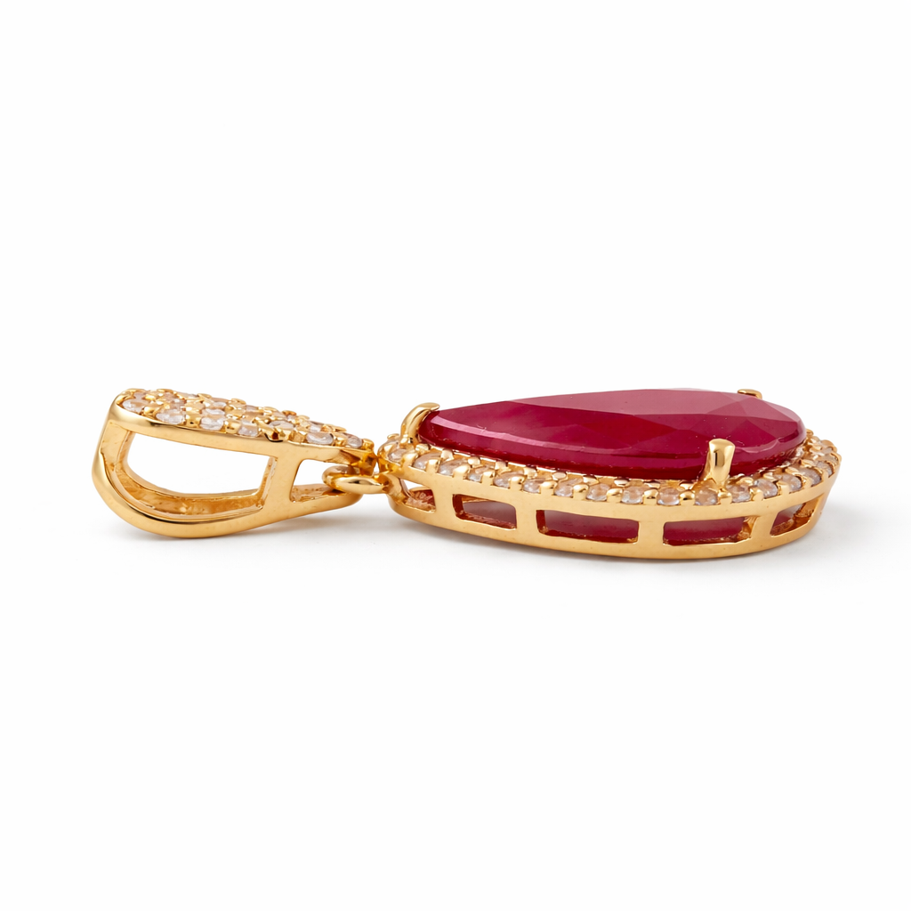 2.64 Ct Pear Ruby 9K Gold Pendant
