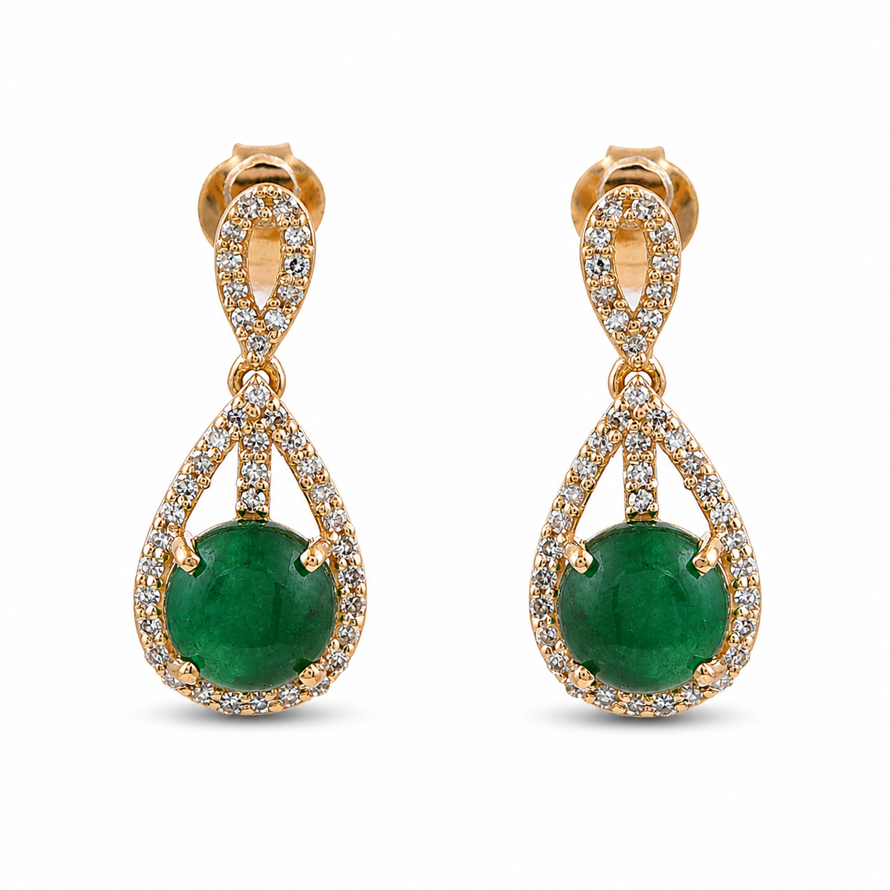 2.26 Ct Round Emerald 9K Gold Earrings