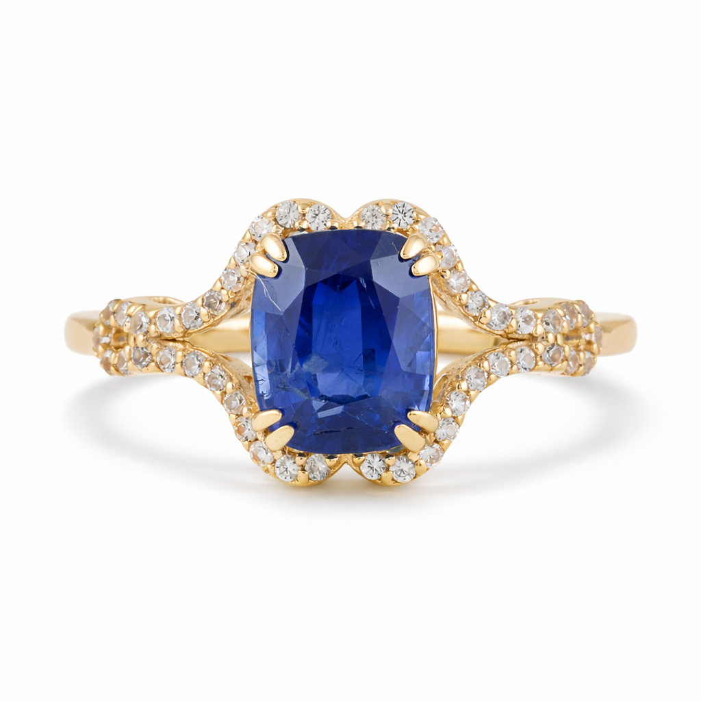 2.51 Ct Cushion Sapphire 9K Gold Ring