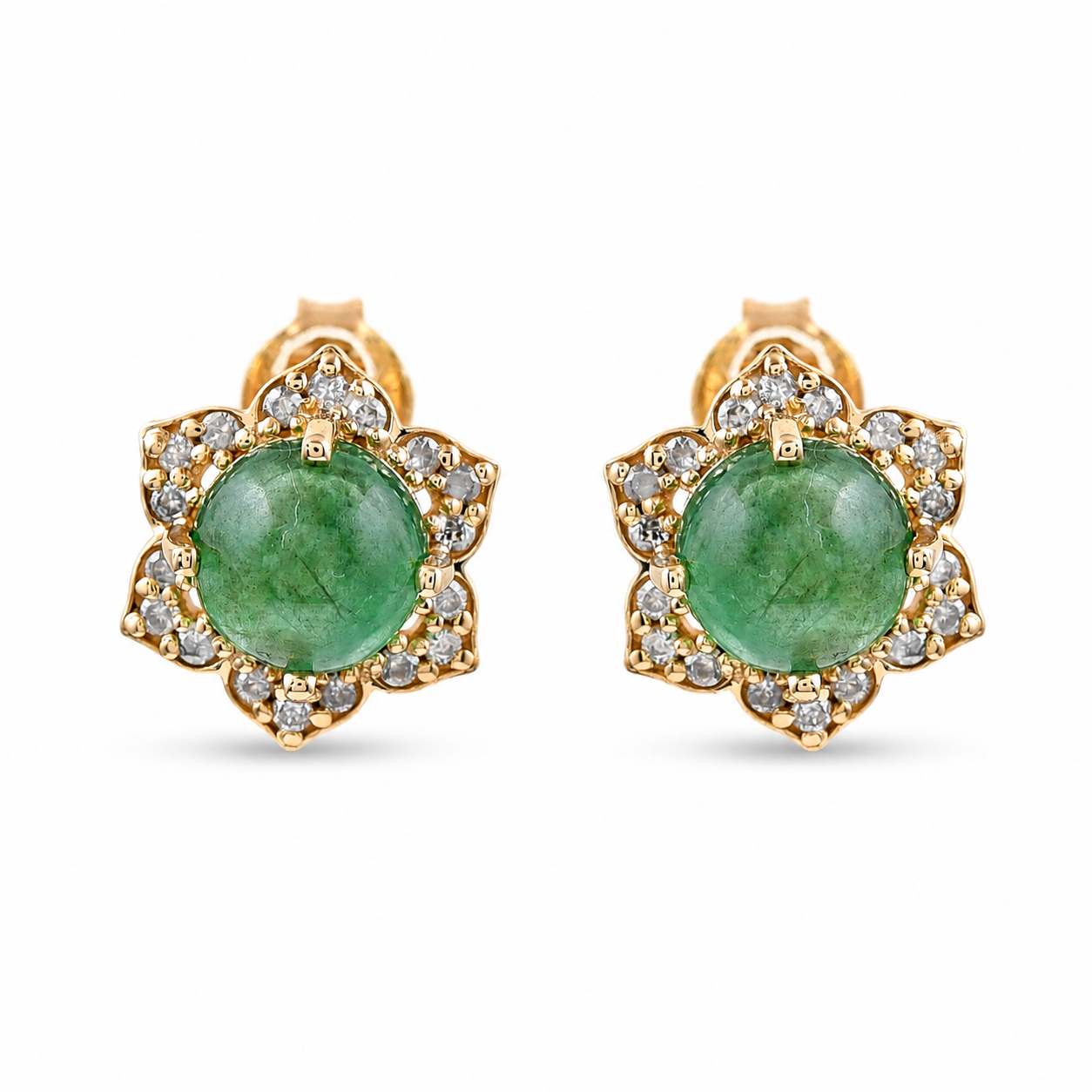 2.19 Ct Round Emerald 9K Gold Earrings
