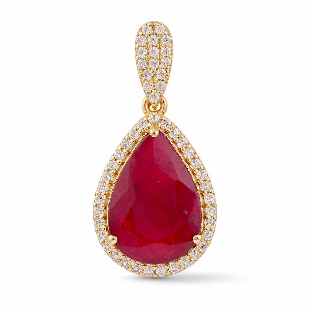 2.64 Ct Pear Ruby 9K Gold Pendant
