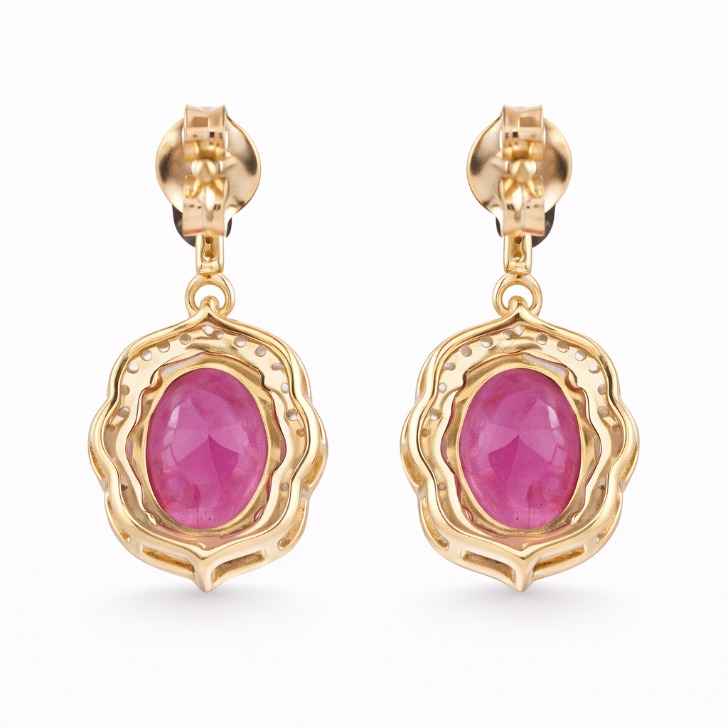 4.33 Ct Oval Ruby 9K Gold Earrings