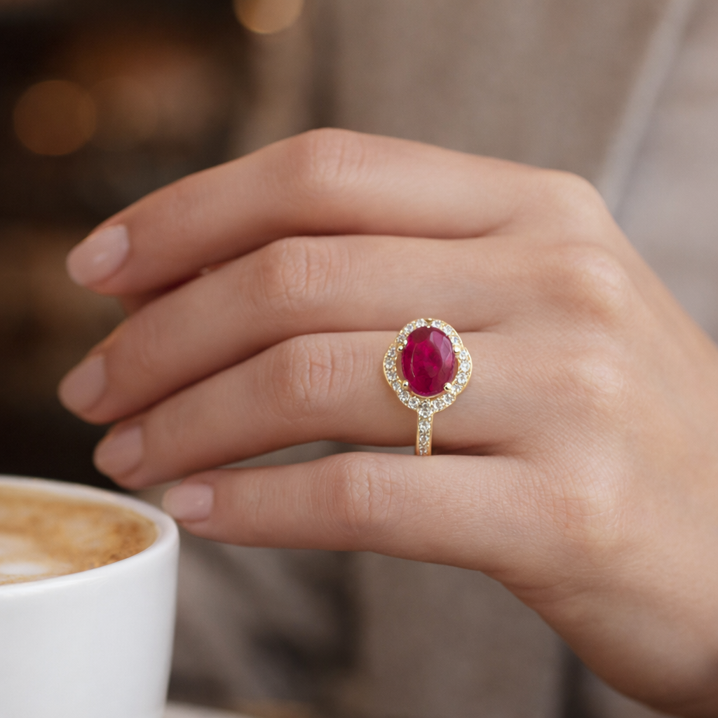 2.09 Ct Oval Ruby 9K Gold Ring